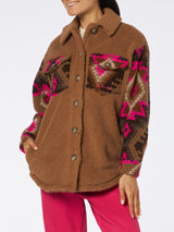 Woman sherpa overshirt with ethnic print