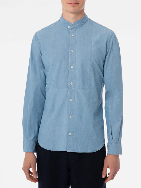 Camicia da uomo in lino denim celeste