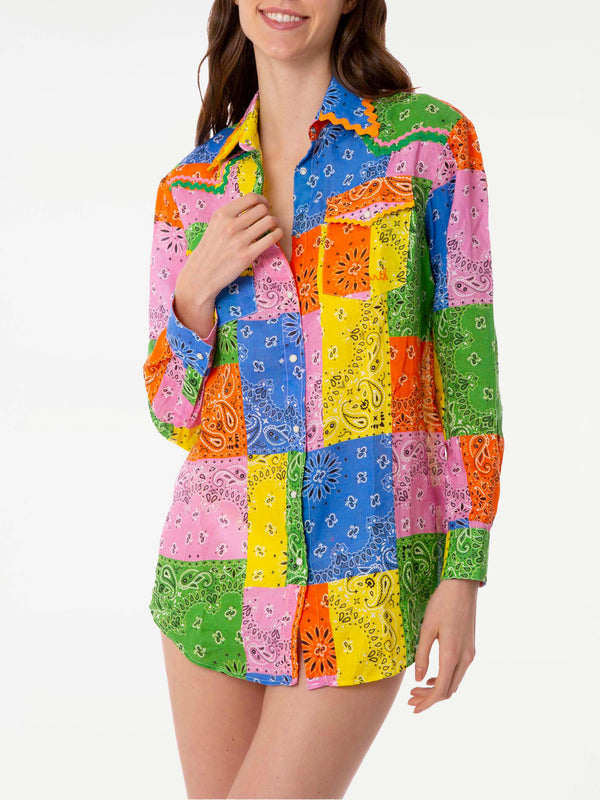 Multicolour bandanna print linen shirt