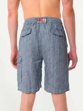 Gestreifte Denim-Bermudashorts aus Leinen