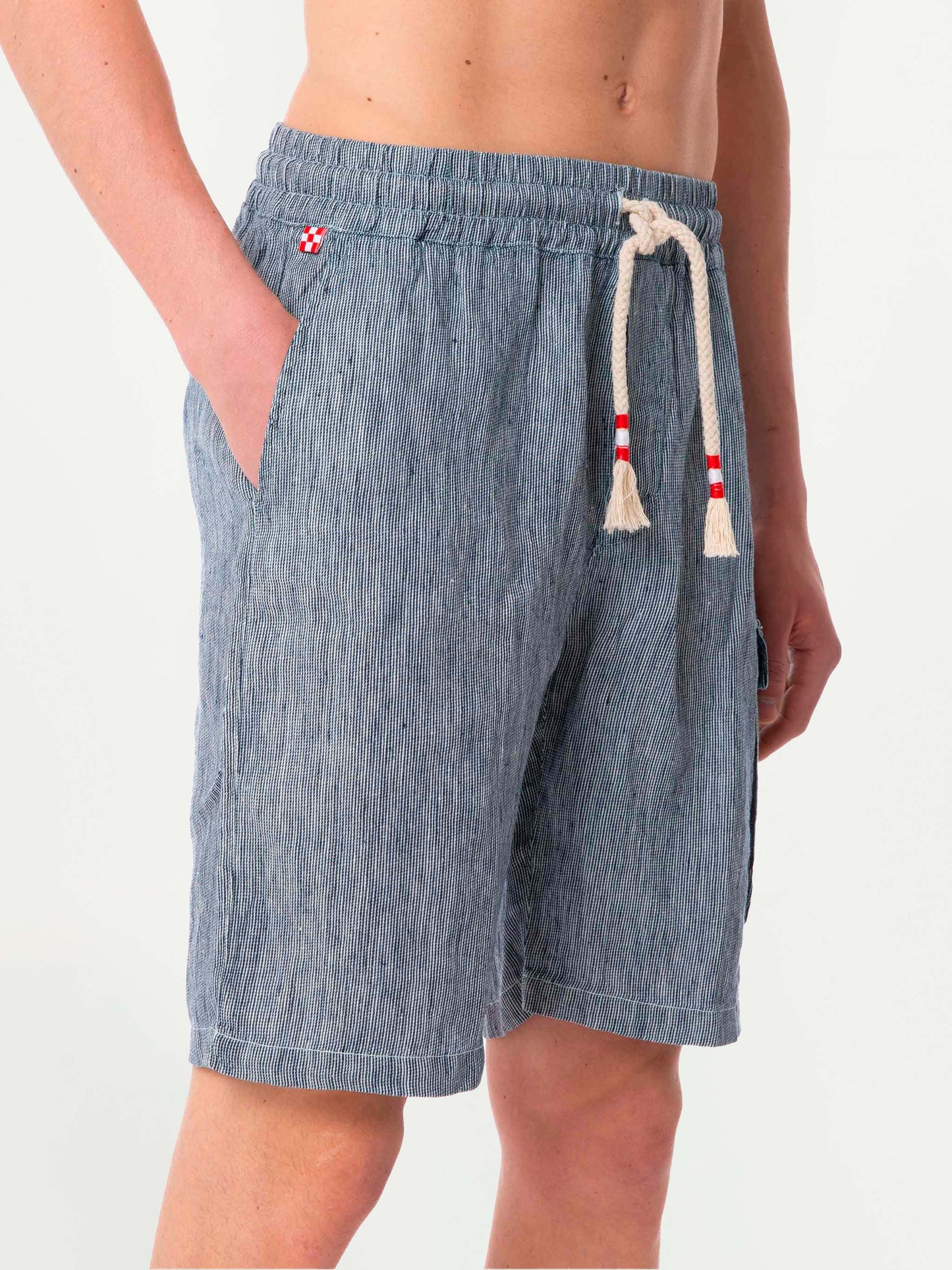 Gestreifte Denim-Bermudashorts aus Leinen