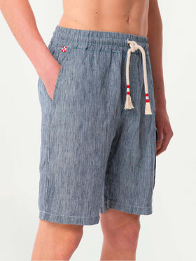 Gestreifte Denim-Bermudashorts aus Leinen