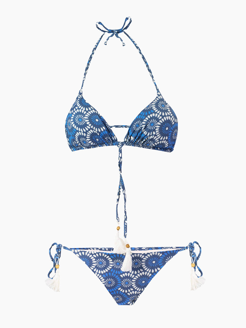 Flower denim print triangle bikini