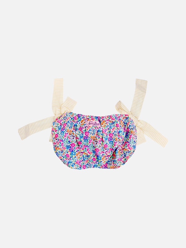 Girl swim briefs with Liberty flower print and bows | Made with Liberty fabric