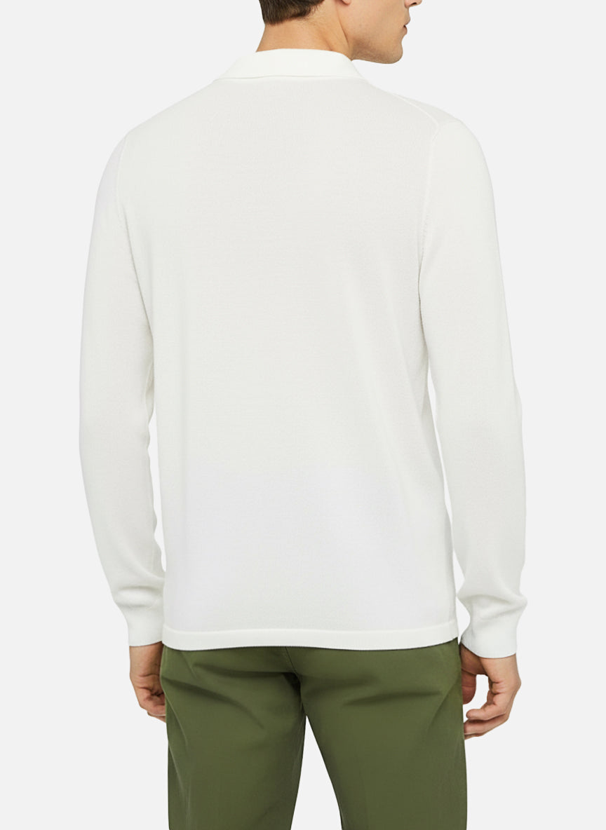 Polo Sloan senza bottoni in maglia bianca con maniche lunghe