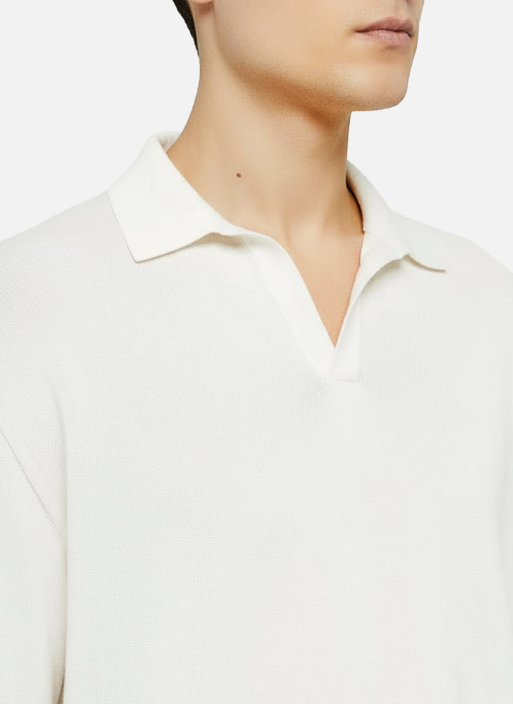 Polo Sloan senza bottoni in maglia bianca con maniche lunghe