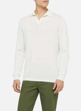 Polo Sloan senza bottoni in maglia bianca con maniche lunghe