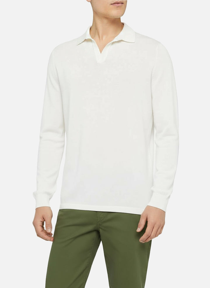 Polo Sloan senza bottoni in maglia bianca con maniche lunghe