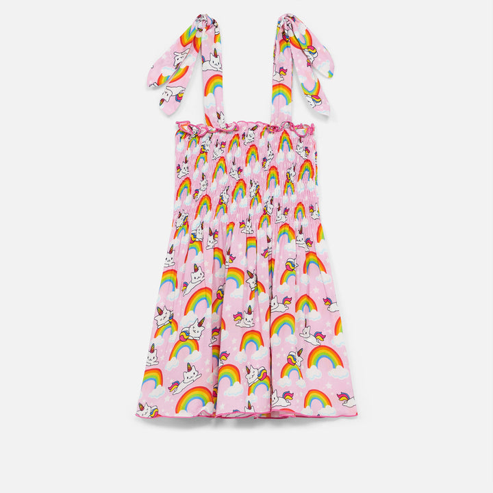 Cotton dress Lola with unicorn cat print