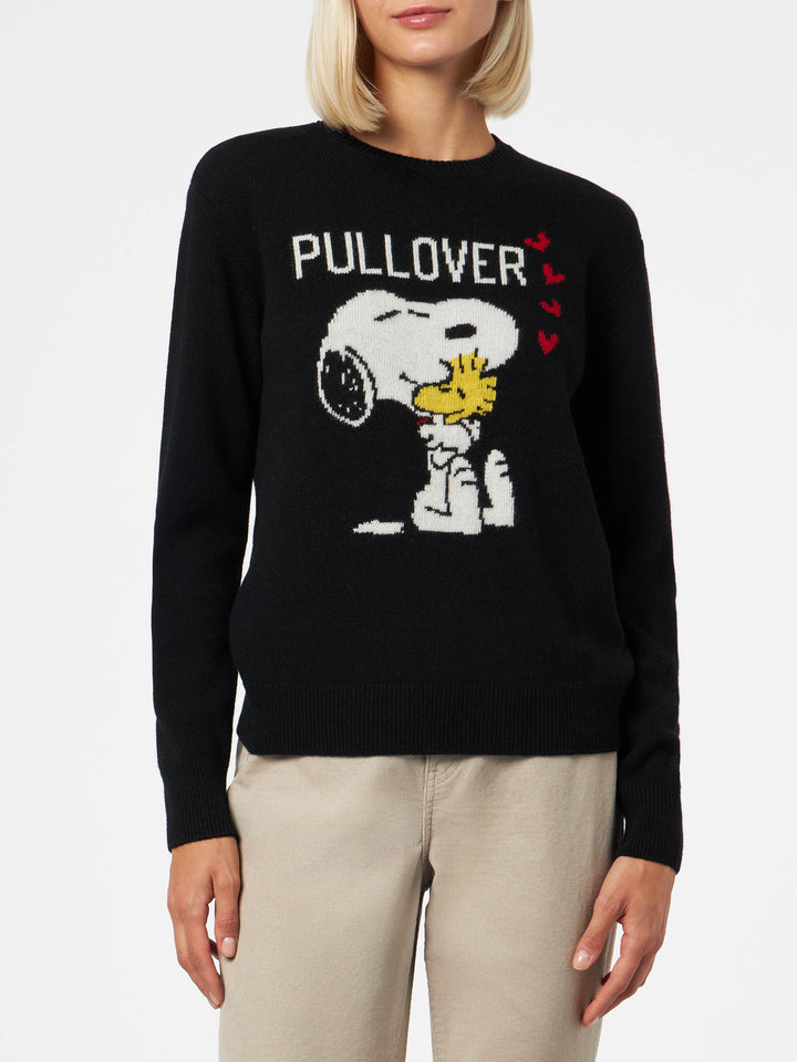 Maglia donna girocollo nera con stampa Snoopy e Woodstock | EDIZIONE SPECIALE SNOOPY PEANUTS™
