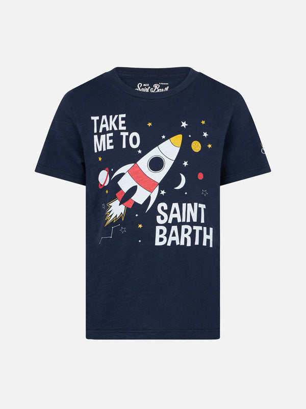 T-shirt da bambino blu razzo spaziale