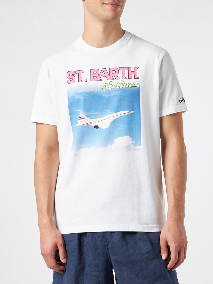 Man cotton t-shirt with St.Barth airlines print