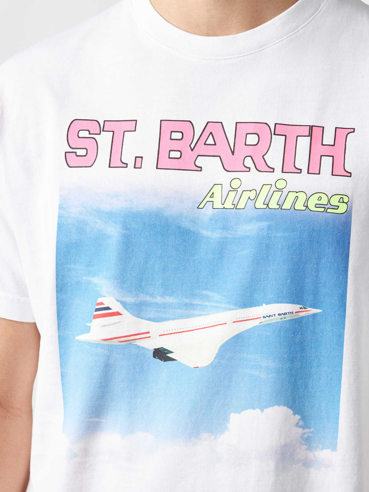 Man cotton t-shirt with St.Barth airlines print