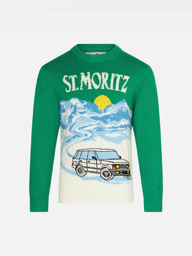 Boy green sweater with St. Moritz jacquard