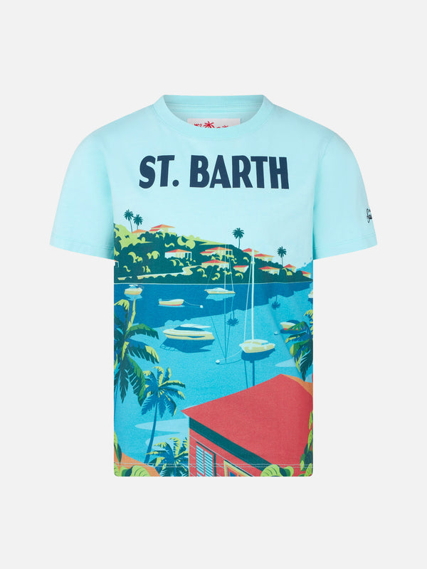 Boy cotton t-shirt with St. Barth postcard print