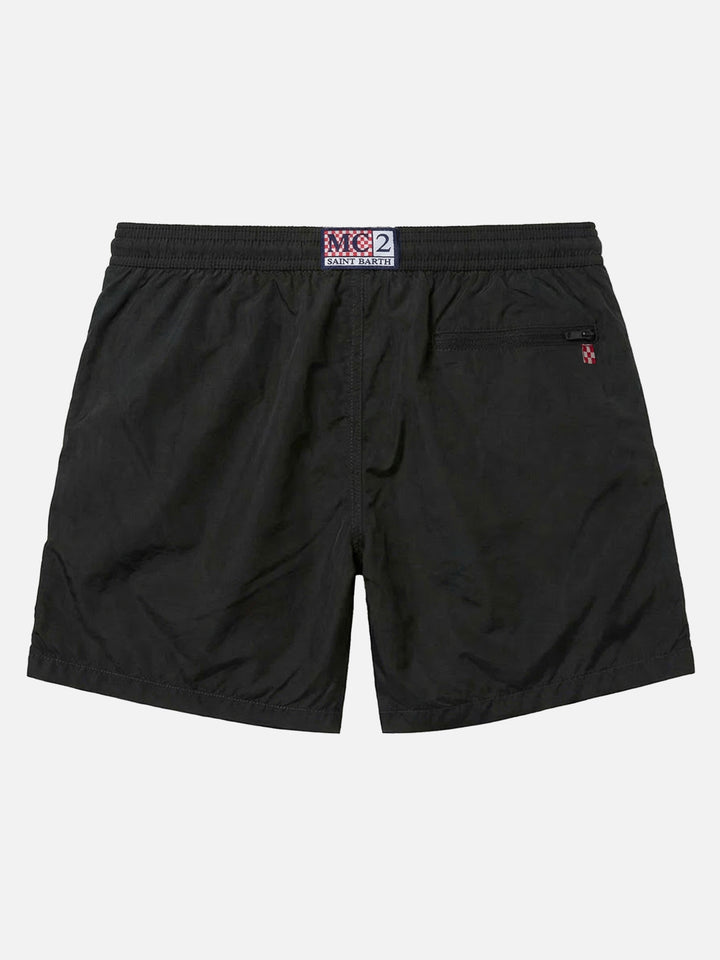 Man black zipped swim shorts