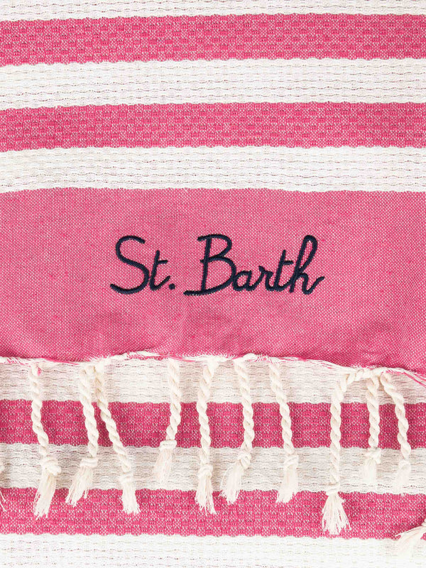 Cotton beach towel Fouta with fuchsia striped print