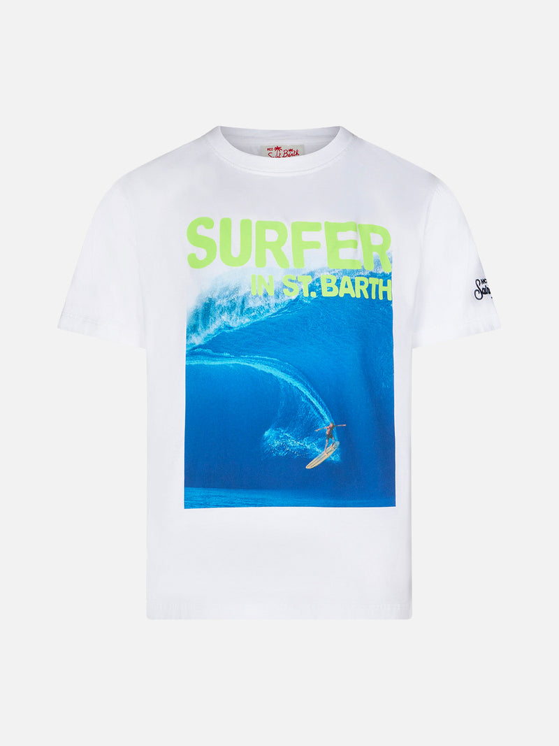 Boy cotton t-shirt with Surfer in St. Barth print