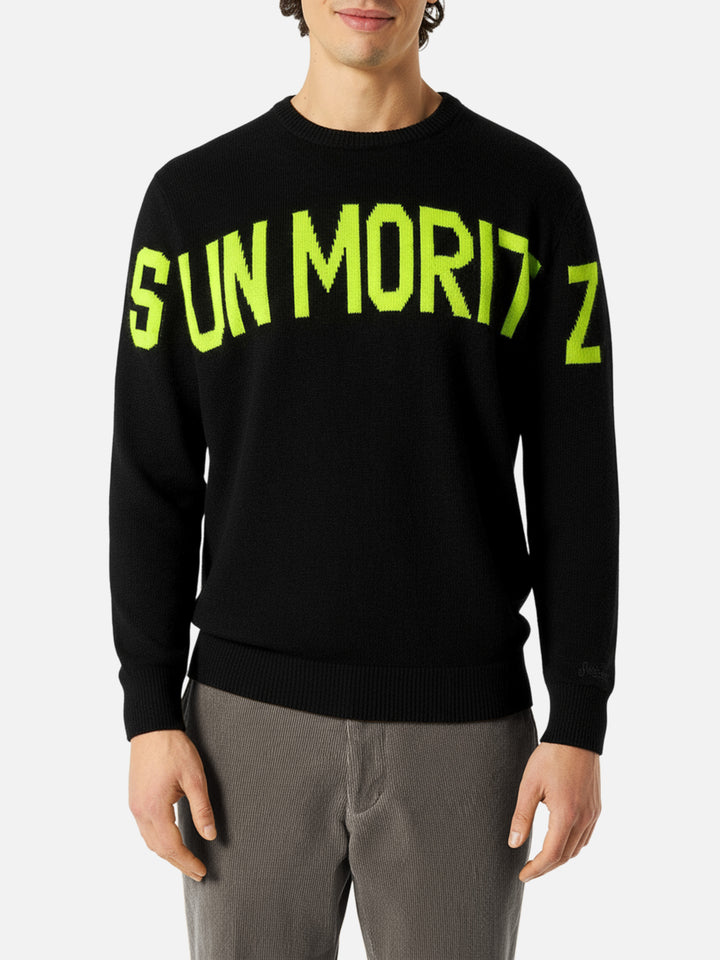 Maglione nero da uomo con jacquard Sun Mortiz
