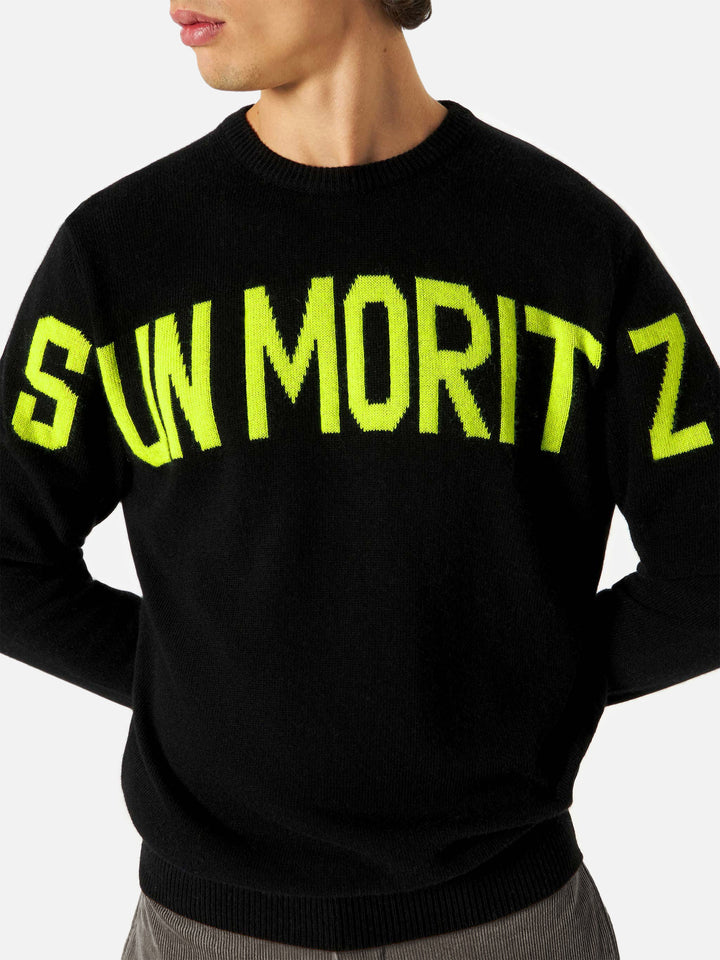 Maglione nero da uomo con jacquard Sun Mortiz