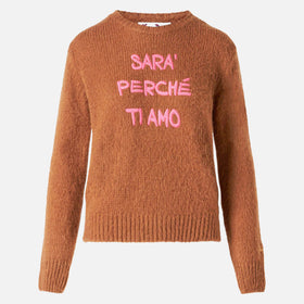 Woman brown brushed sweater with embroidery