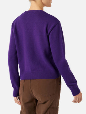 Maglione corto da donna viola