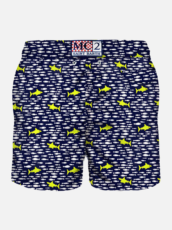 Light fabric man swim shorts sharks print