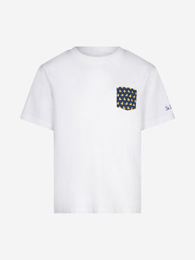 T-shirt da bambino in cotone con taschino stampato