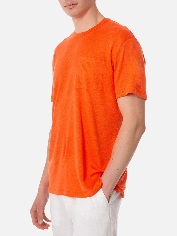 Herren-T-Shirt aus orangefarbenem Leinenjersey