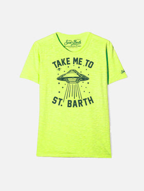 Gelbes Fluo-T-Shirt für Jungen mit UFO-Raumschiff