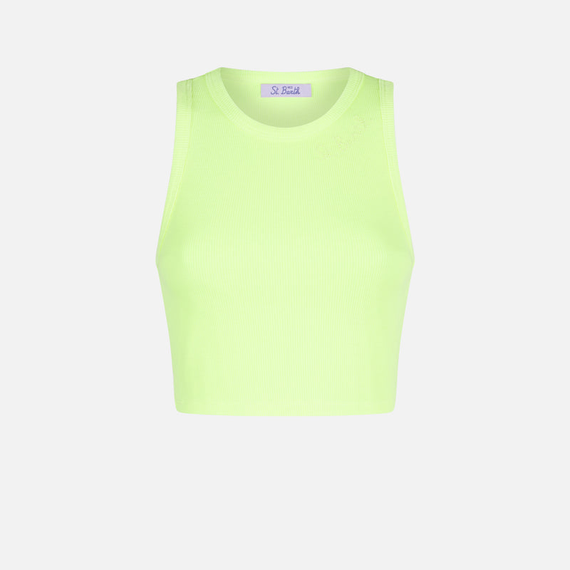 Crop-Tanktop aus Baumwolle mit St. Barth-Stickerei