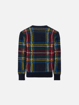 Cardigan in maglia tartan con patch