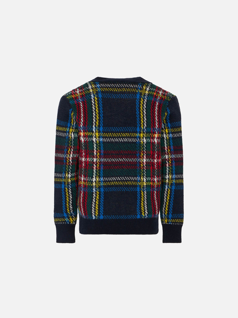 Cardigan in maglia tartan con patch