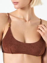 Woman brown terry bralette swimsuit with charms