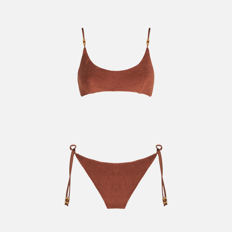 Woman brown terry bralette bikini