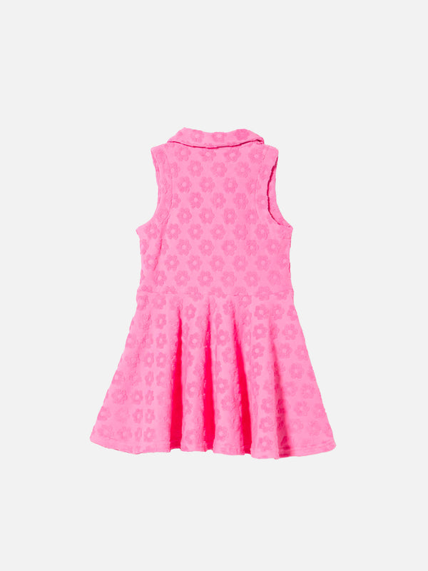 Girl terry dress with embossed daisy pattern