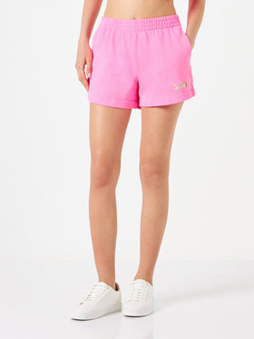 Pantaloncini donna in cotone rosa fluo
