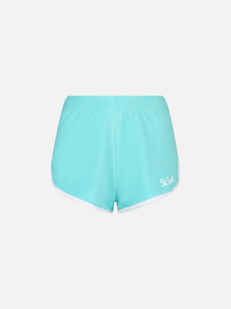 Woman water green terry shorts with piping | MELISSA SATTA SPECIAL EDITION