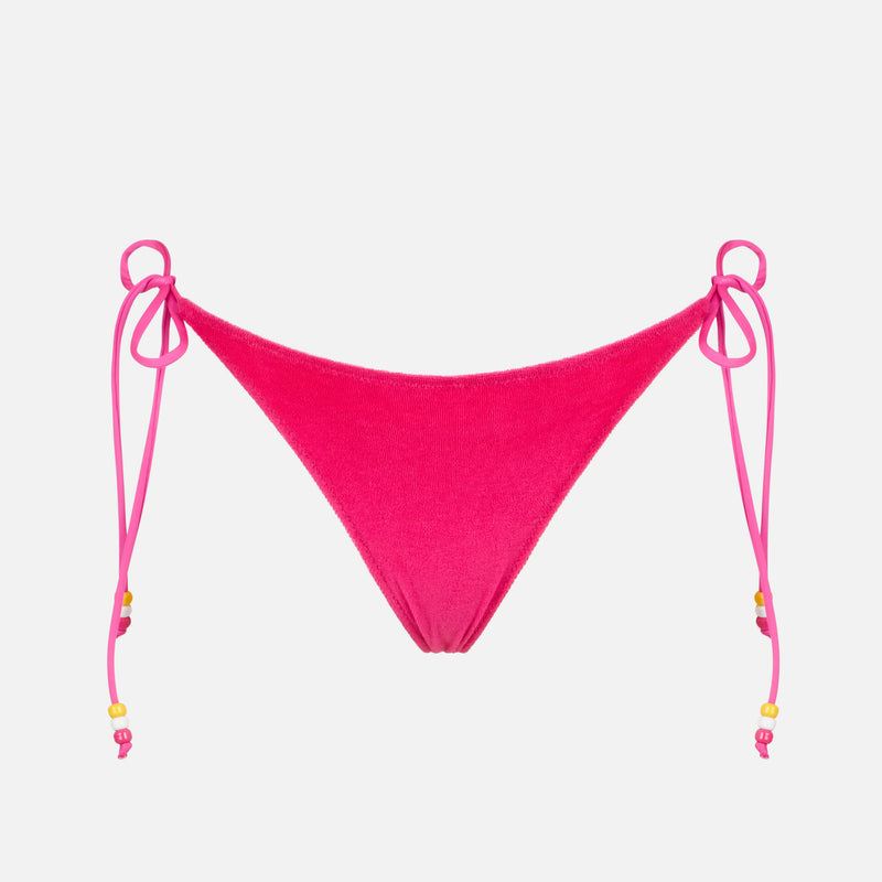 Woman fuchsia terry swim briefs with side laces