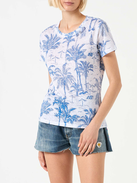 Woman linen t-shirt with toile de jouy print - MC2 Saint Barth