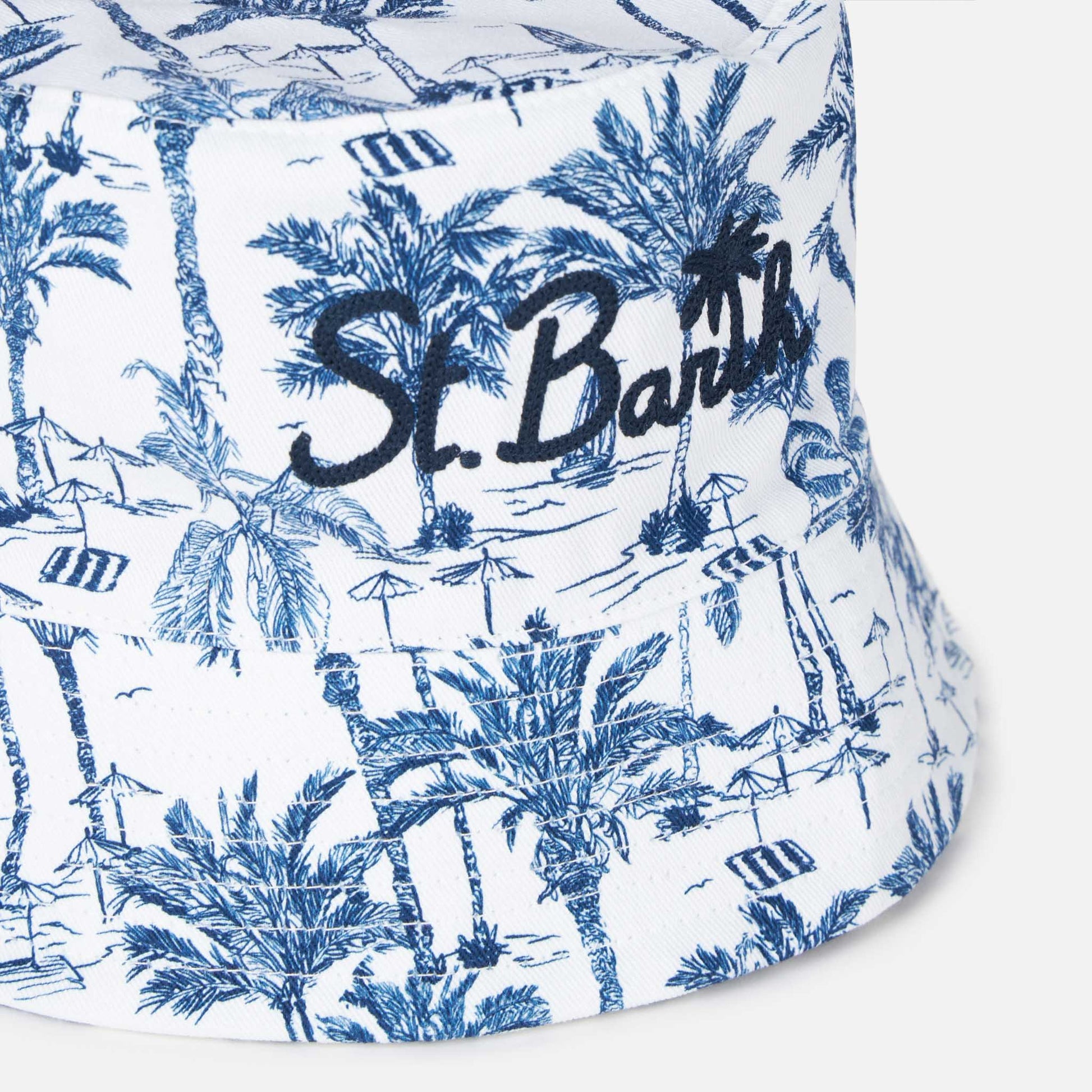 Cotton bucket hat with front embroidery and toile de jouy pattern - MC2 Saint Barth