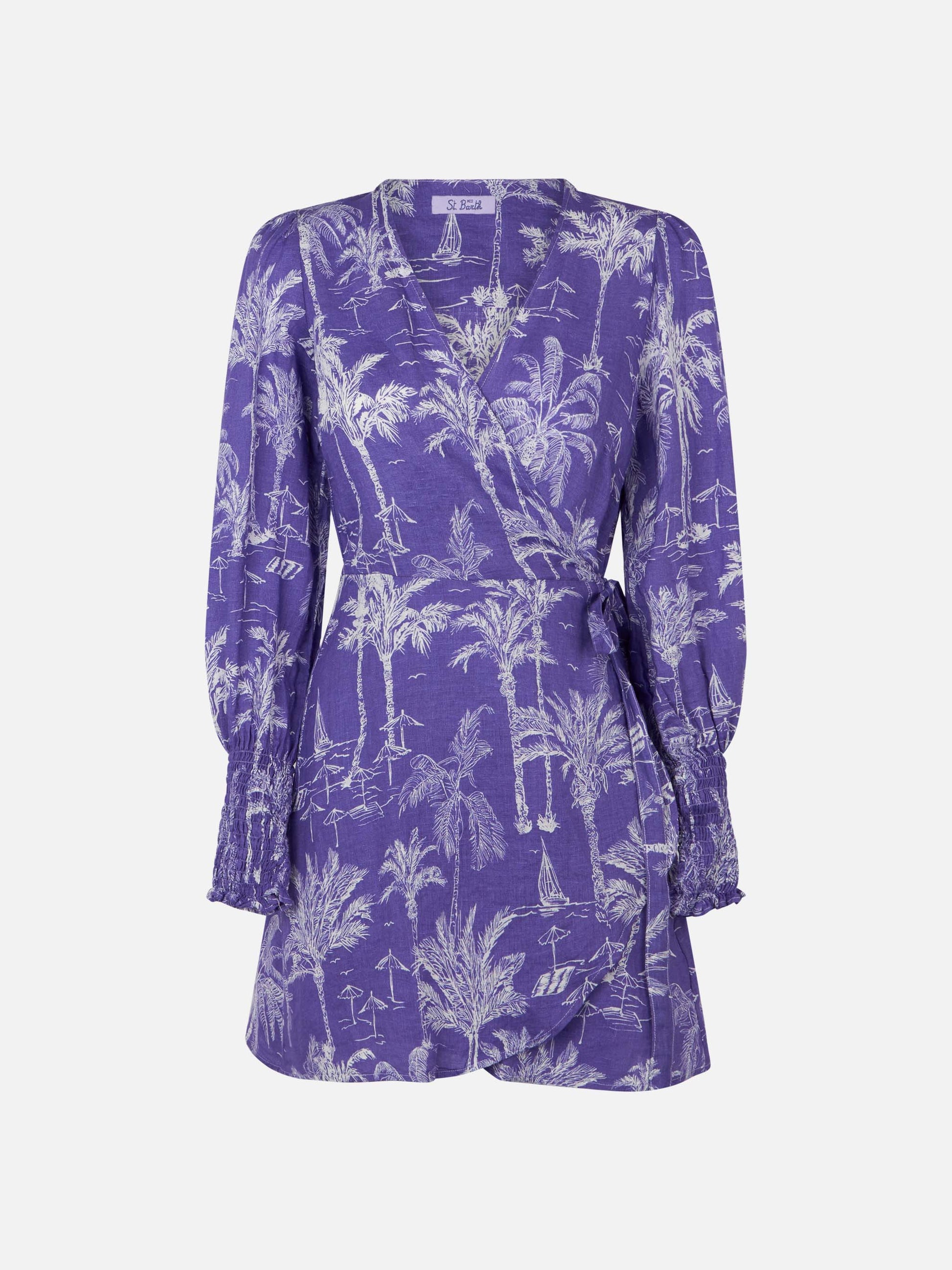purple toile dress ASOS DESIGN frill mini dress with button detail in dusty purple toile du jouy