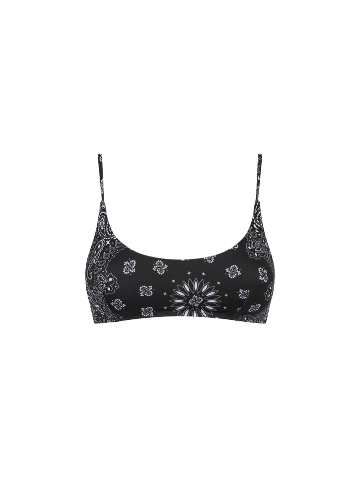 Schwarzer Bralette-Badeanzug für Damen mit Bandana-Muster