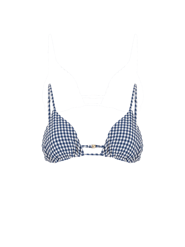 Blaues Vichy-Triangel-Top für Damen in Crinkle-Optik