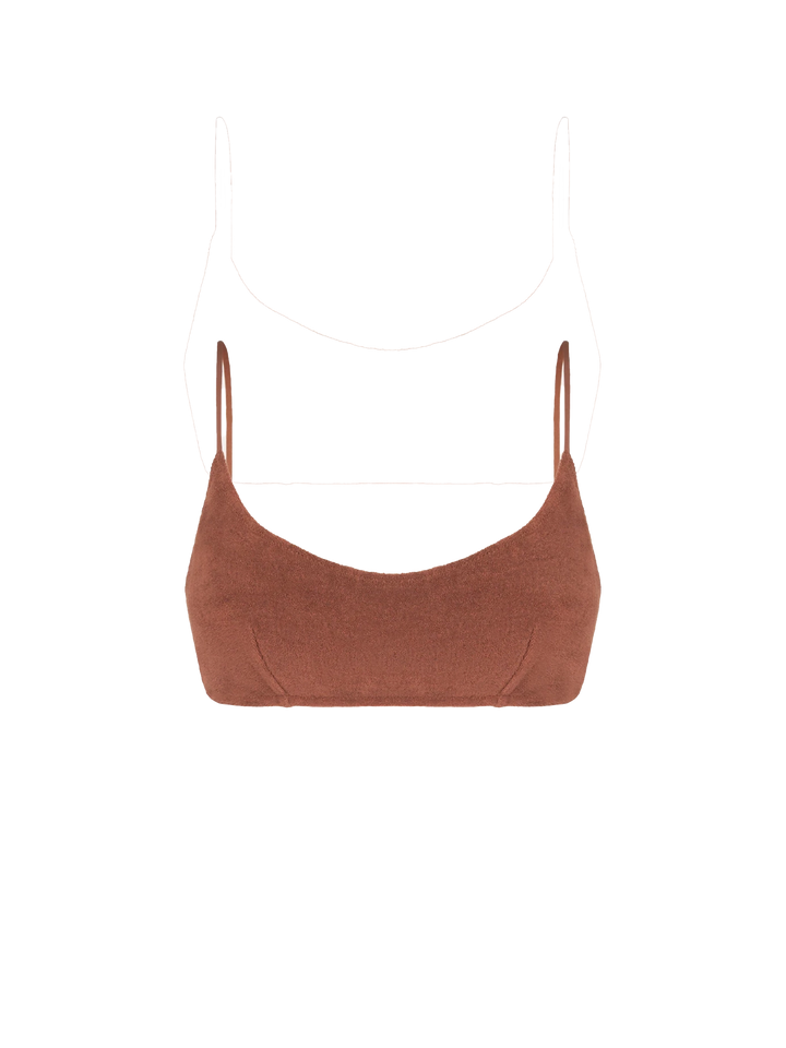 Frottee-brauner Bralette-Badeanzug für Damen