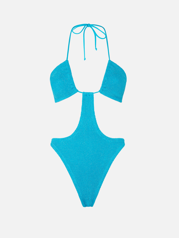 Light blue lurex crinkle trikini swimsuit - MC2 Saint Barth