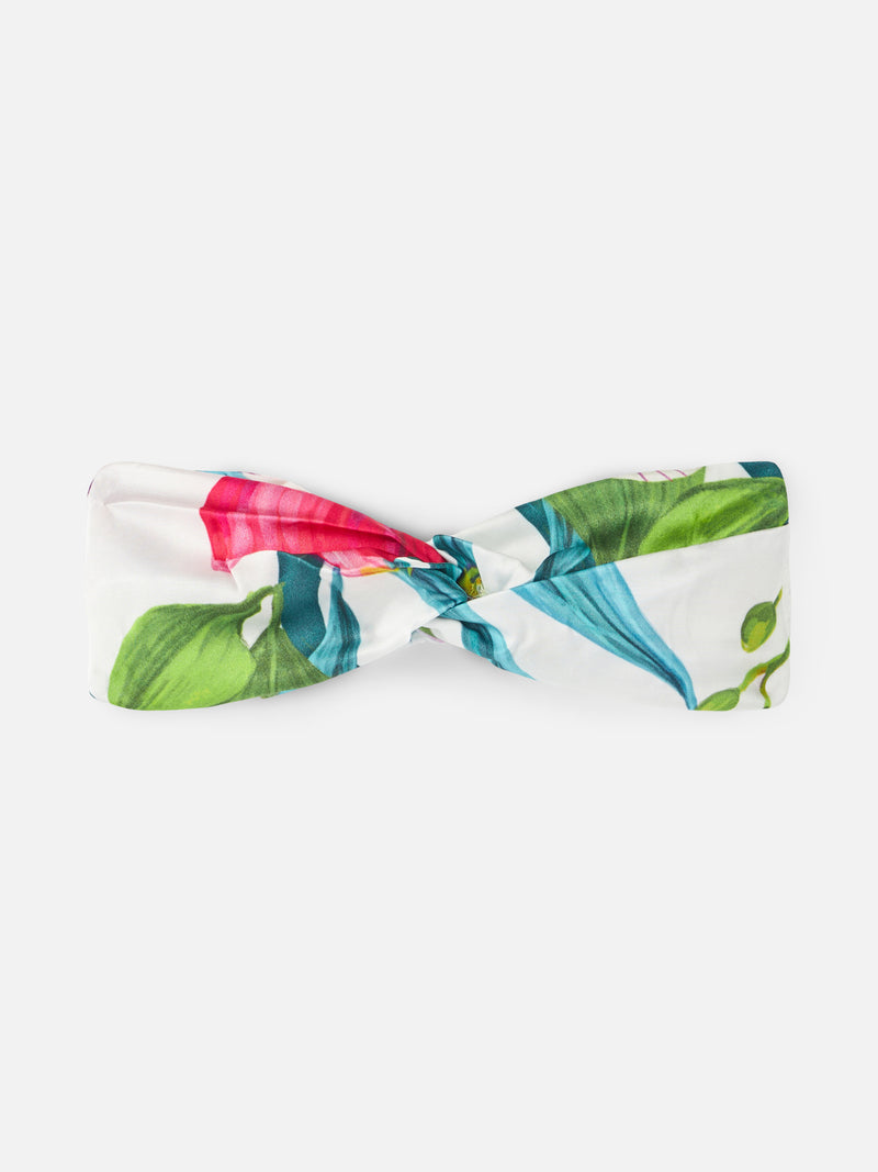 Girl satin hairband with tropical print