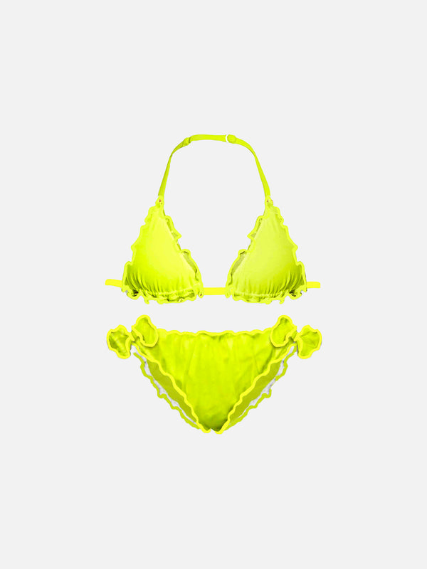 Girl fluo yellow triangle bikini