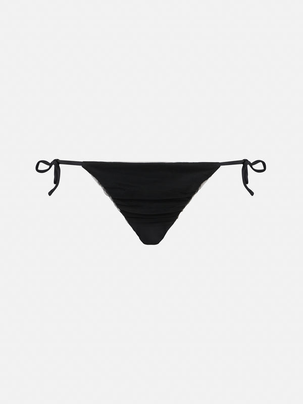 Black swim briefs with tulle