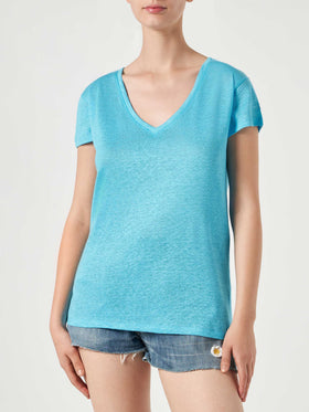 Woman turquoise linen t-shirt - MC2 Saint Barth